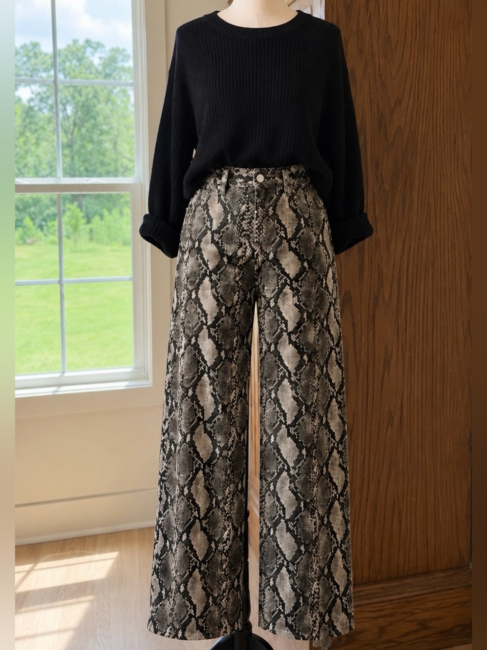 Annie Wear Snake Print Crop Flare Wide-Leg Pants Large NWT